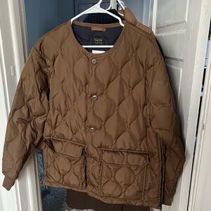 TAION Unisex Military Crew Neck Cardigan in Light Brown